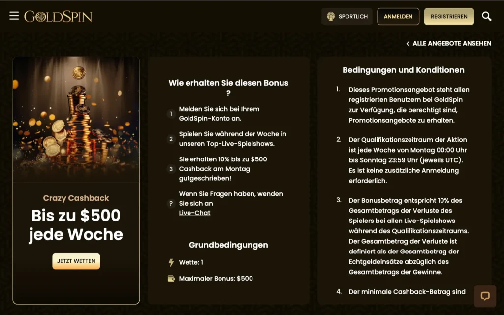 GoldSpin Bonus Cashback