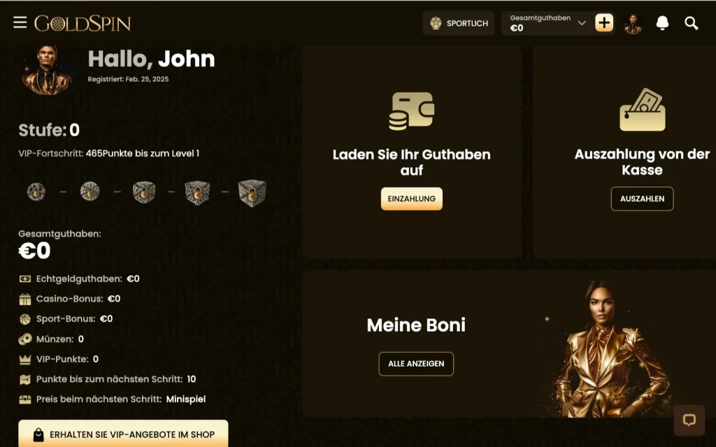 GoldSpin Casino Hauptseite