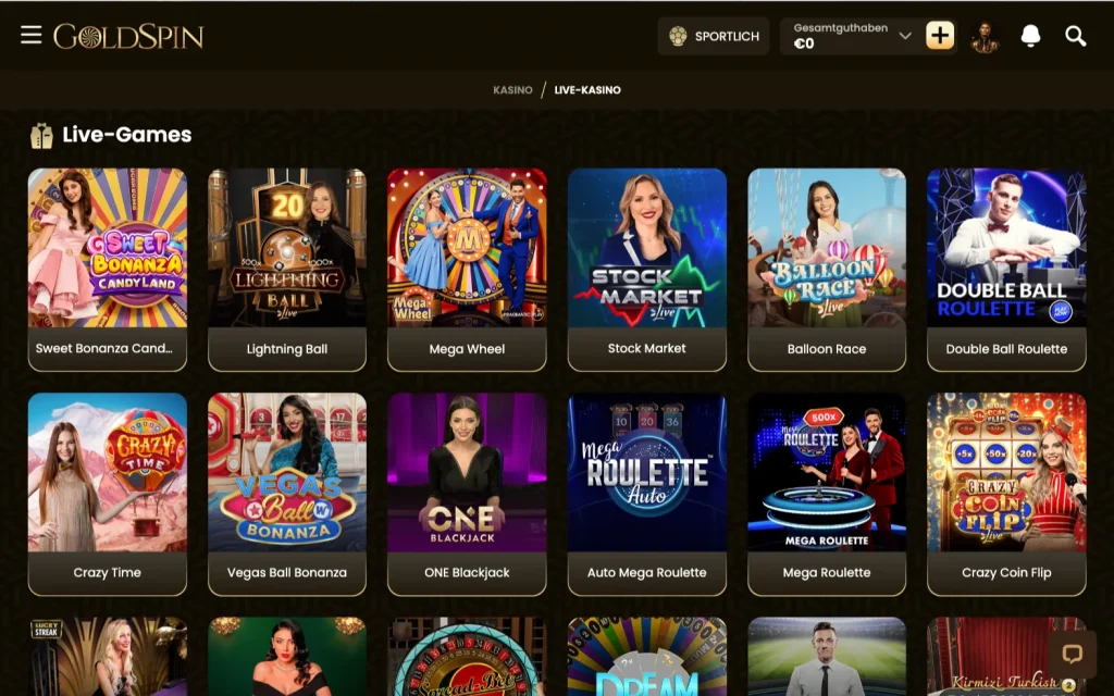 GoldSpin Casino Live Spiele