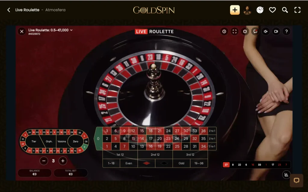 GoldSpin Live Roulette